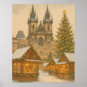 Prague Christmas Postcard Holiday Art Poster (Devant)