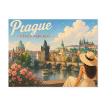 Prague - La Dame au Chapeau Carte Postale de Voyag
