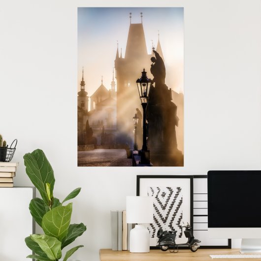 Prague - Poster du matin du Pont Charles (Bureau à domicile)