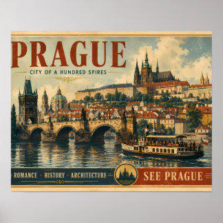 Prague Poster - Stad van Honderd Torens - Vintage