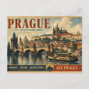 Prague Poster - Stad van Honderd Torens - Vintage Feestdagenkaart
