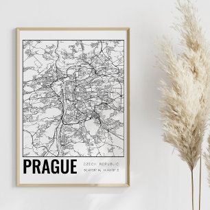 Prague République Tchèque Carte Minimale Poster