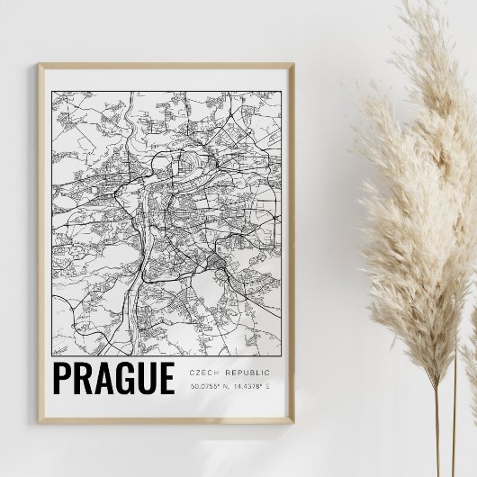 Prague République Tchèque Carte Minimale Poster