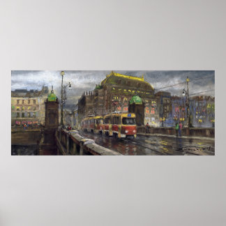 Prague Tram Bridge Legii Nationaal Theater Poster