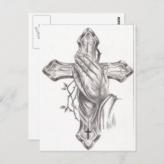 Praiende handen en kruis briefkaart (Voorkant / Achterkant)