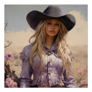 Prairie Blossoms: Cowgirl kunst aan de muur Perfect Poster