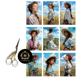 Prairie Cowgirl Collage Decoupage Tissuepapier