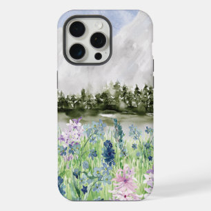 Prairie de fleurs bleues violettes à l'aquarelle s