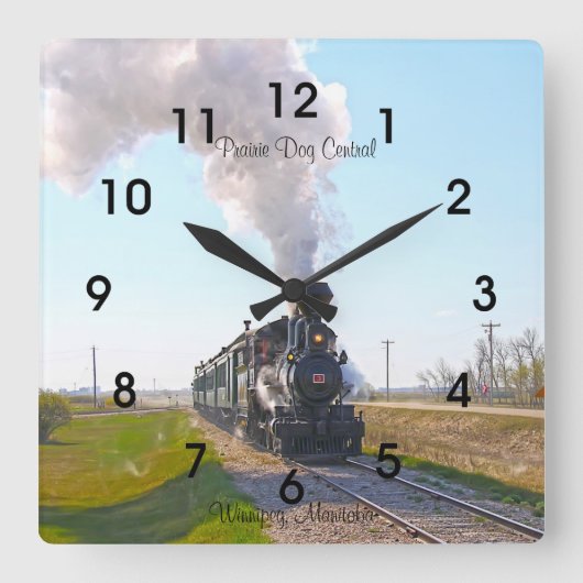 Prairie Dog Central Steam Engine #3 Square Clock Vierkante Klok (Voorkant)