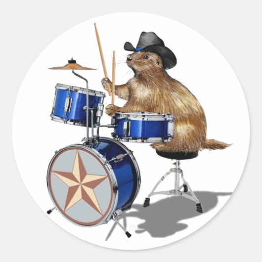 Prairie Dog Drummer Ronde Sticker (Voorkant)