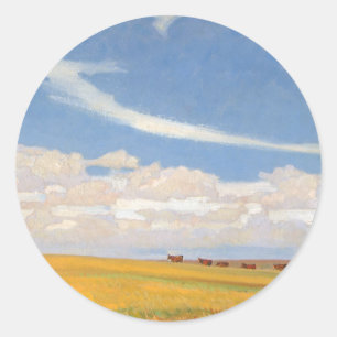 Prairie na onweer van Maynard Dixon, vintage kunst Ronde Sticker