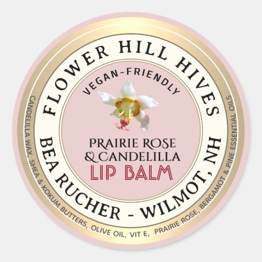 PRAIRIE ROSE Candelilla cire Lip Balm Étiquette (Devant)