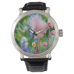 Prairie Smoke-wilde bloemen in Aspen Grove 2 Horloge