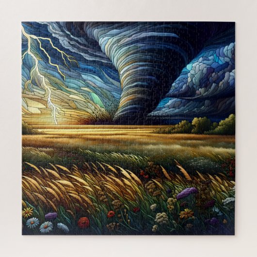 Prairie Tornado Glas in lood Kunst Legpuzzel (Verticaal)