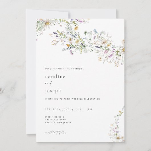 Prairie Wildflower Wedding Invitation Rustic Kaart (Achterkant)