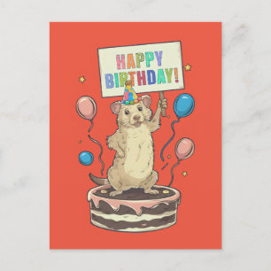 prairiehond staand op taart happy & verjaardag bor briefkaart
