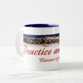 Praktijk en hoop met Blauwe Lining Tweekleurige Koffiemok (Voorkant links)