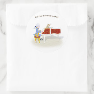 Praktijk handhaaft perfecte Mozart die Piano speel Ronde Sticker