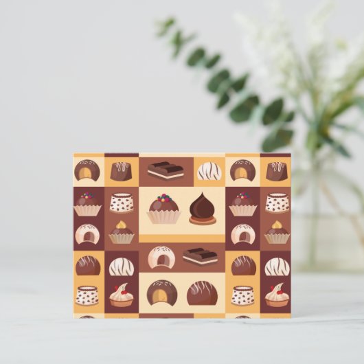 Pralines, chocolade, heerlijk met een cacaosmaak briefkaart (Staand voorkant)
