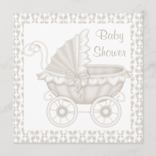 PRAM-BABY SHOWER INVITATIE SEPIA/WHITE KAART