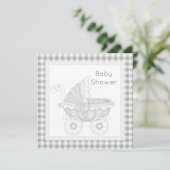  PRAM BABY SHOWER INVITATION GRAY/WHITE KAART (Staand voorkant)