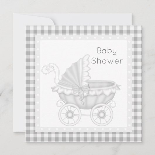  PRAM BABY SHOWER INVITATION GRAY/WHITE KAART (Voorkant)