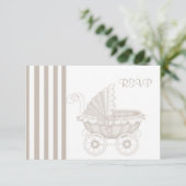 PRAM-BABY SHOWER SEPIA/WHITE RSVP (Staand voorkant)