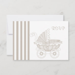 PRAM-BABY SHOWER SEPIA/WHITE RSVP KAARTJE
