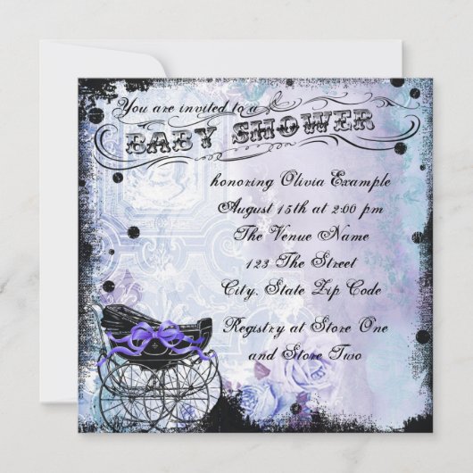 Pram Lavendel Paarse Baby shower Kaart (Voorkant)