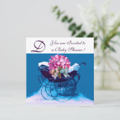  PRAM MET BABY SHOWER MONOGRAM KAART (Staand voorkant)