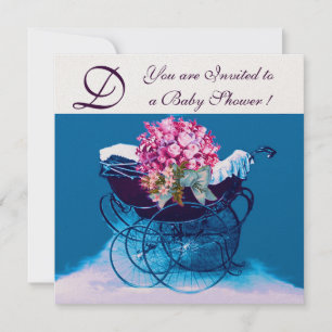  PRAM MET BABY SHOWER MONOGRAM KAART