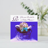  PRAM MET BABY SHOWER MONOGRAM KAART (Staand voorkant)