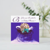  PRAM MET BABY SHOWER MONOGRAM KAART (Staand voorkant)