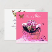  PRAM MET STROMEN, BABY SHOWER BUTTERFLIES KAART (Voorkant / Achterkant)