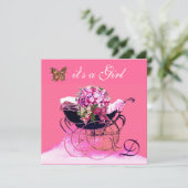  PRAM MET STROMEN, BABY SHOWER BUTTERFLIES KAART (Staand voorkant)