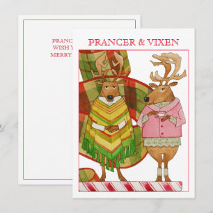 PRANCER VIXEN 4.5x6.25 Carte de Noël plate