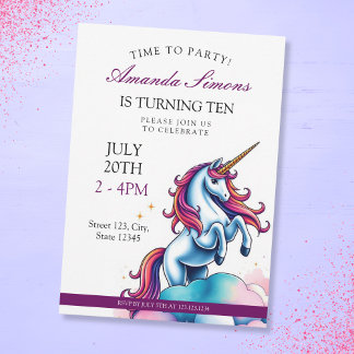 Prancing Unicorn Sparkle Girl 10th Birthday Kaart