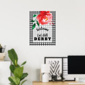 Praten Derby to Me Red Rose op Gingham Welkom Poster (Thuiskantoor)