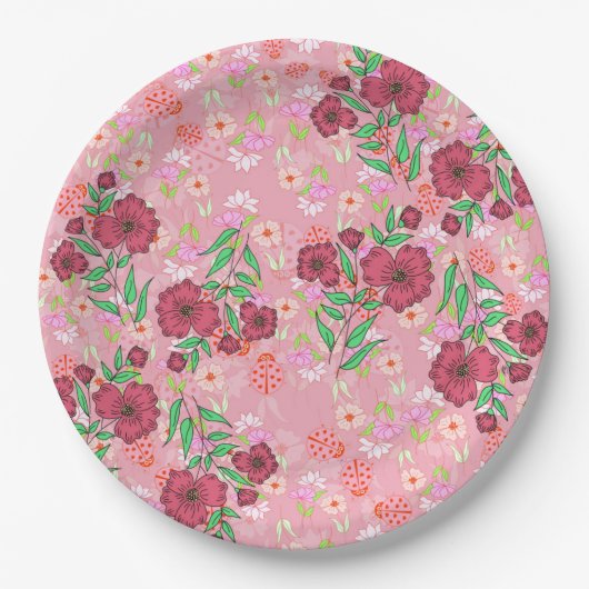 Prato de Papel Flores e joaninhas Papieren Bordje (Voorkant)