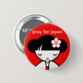 Pray for Japan Kokeshi Doll Ronde Button 5,7 Cm (Voorkant /achterkant)