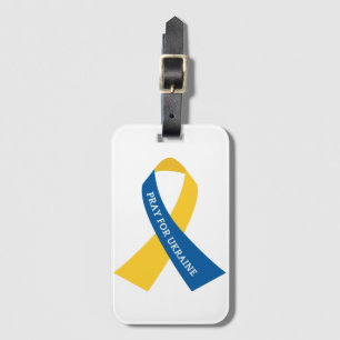 Pray for Ukraine Blue Yellow Ribbon Bagagelabel