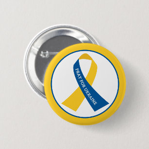 Pray for Ukraine Blue Yellow Ribbon Ronde Button 5,7 Cm