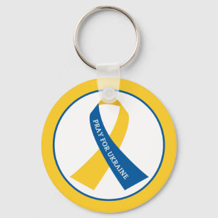 Pray for Ukraine Blue Yellow Ribbon Sleutelhanger