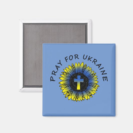 Pray for Ukraine Sunflower and Cross Magnet Magneet (Voorkant / Achterkant)