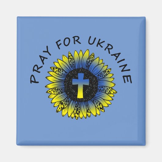 Pray for Ukraine Sunflower and Cross Magnet Magneet (Voorkant)