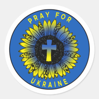 Pray for Ukraine Sunflower and Cross Ronde Sticker