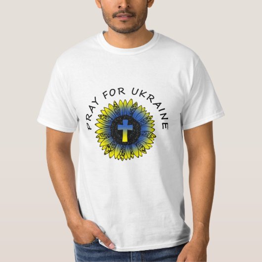 Pray for Ukraine Sunflower and Cross T-Shirt (Voorkant)