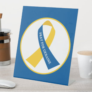 Pray for Ukraine Support Ribbon Reclamebord Met Voetstuk