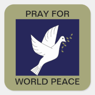 PRAY VOOR WERELDVREDE VIERKANTE STICKER