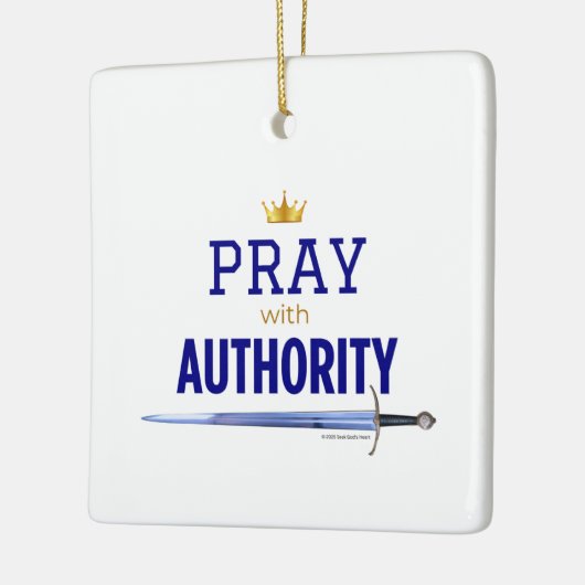 Pray with Authority - Blue Square, Keramisch Ornament (Links)
